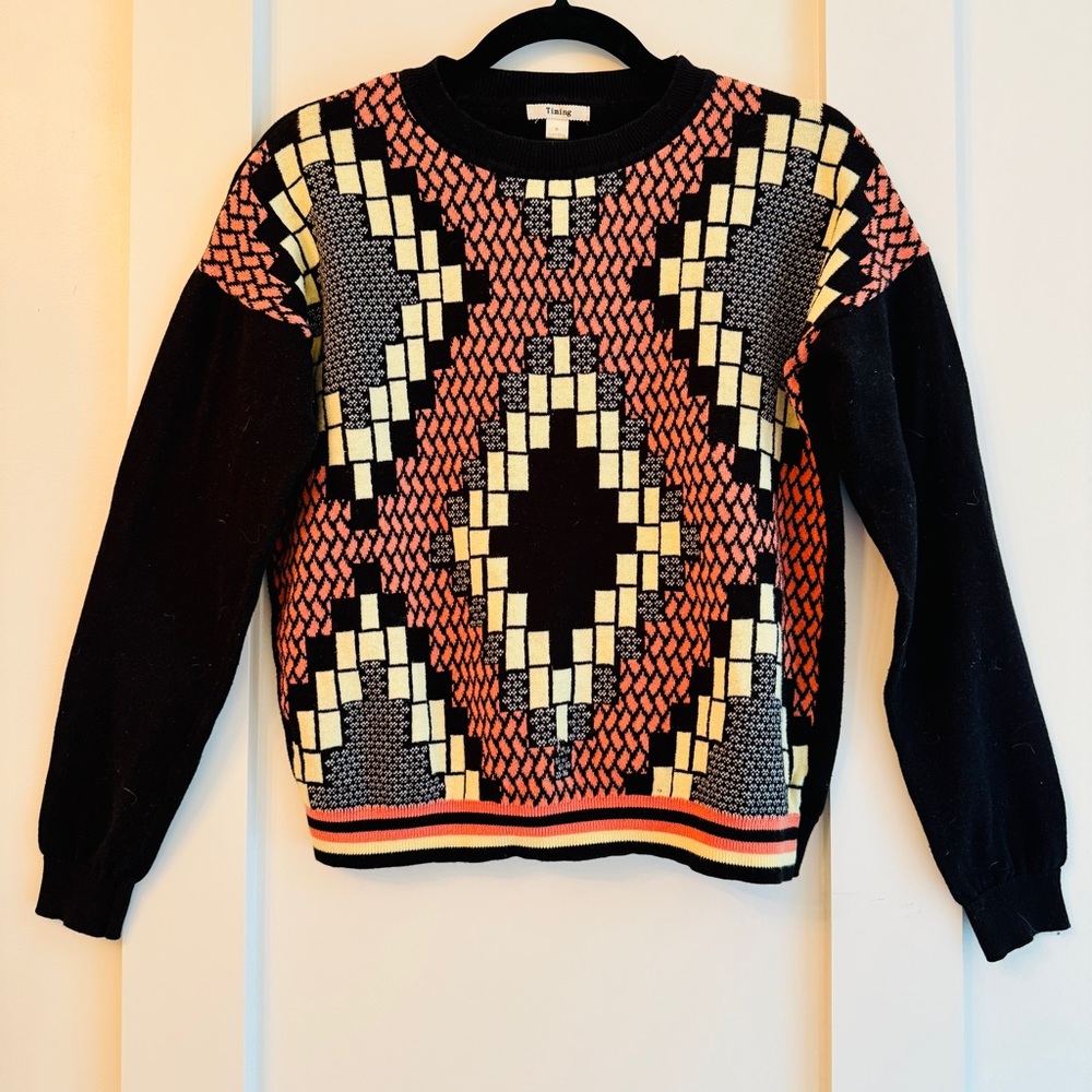 Timing Multicolor Geometric Sweater